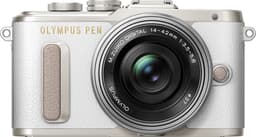 Olympus PEN E-PL8 CSC kamera + 14-42 mm pannekakeobjektivsett (hvit)