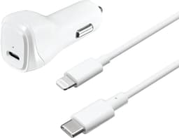 Sandstrøm 18W PD autolaturi USB-C - Lightning kaapelilla (valkoinen)