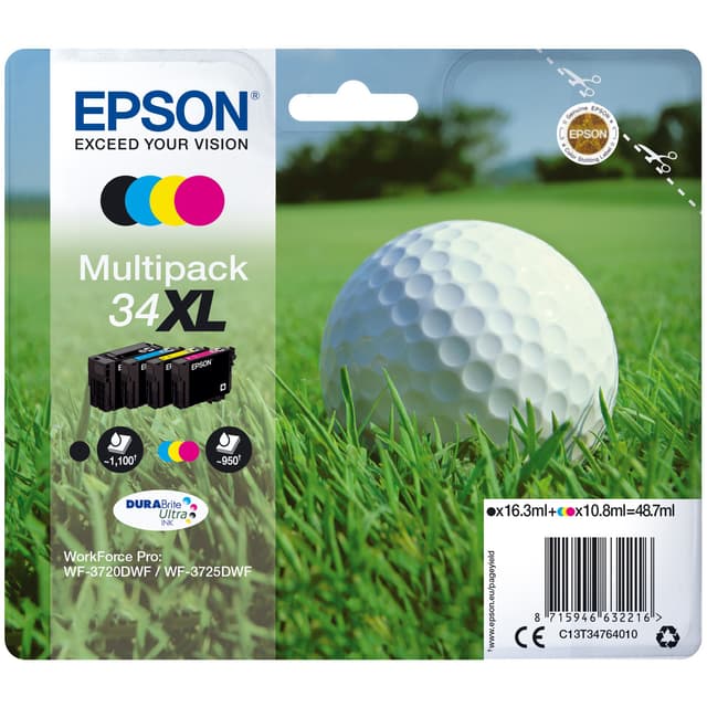 Epson blekkpatroner 34XL Cyan Magenta Gul Sort DuraBrite Ultra