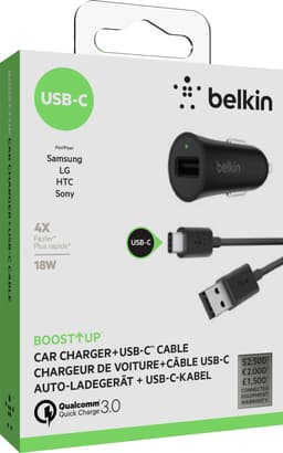 Belkin Quick Charge USB-C biloplader (sort)