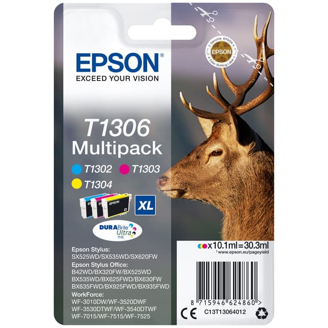 Epson blekkpatroner DuraBrite Ultra T130XL Cyan Magenta Gul