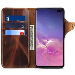 Wallet 3-kort ægte læder Samsung Galaxy S10 Plus (SM-G975F)  - brun