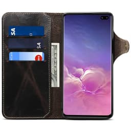 Wallet 3-kort ægte læder Samsung Galaxy S10 Plus (SM-G975F)  - sort