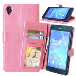 Lompakkokotelo 2-kortti Sony Xperia Z1 (c6903)  - vaaleanpunainen