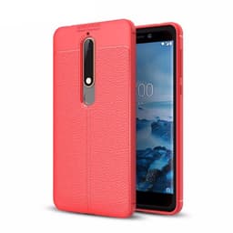 Lærmønstret silikondeksel Nokia 6.1 2018 (TA-1043)  - RØD