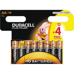 Duracell Alkaline Plus Power AA-batterier 12+4