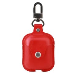 Läder fodral med knapp/karbinhake till AirPods Röd