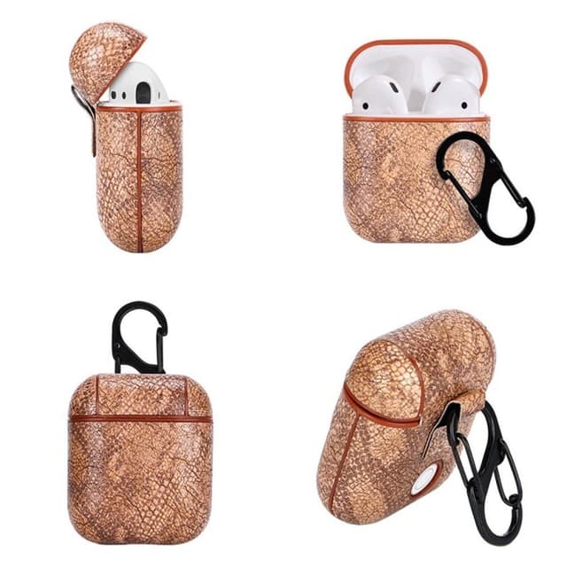 Ormskinns mönstrat fodral med karbinhake till AirPods Brun