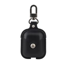Læder cover med knap / karabinhætte til AirPods : farve - sort