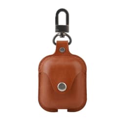 Læder cover med knap / karabinhætte til AirPods : farve - brun