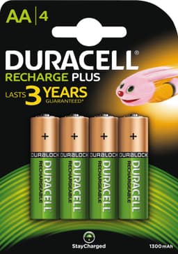 Duracell Recharge Plus AA 1300mAh batteri - 4 stk
