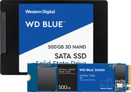 WD Blue 2,5" 500 GB harddisk & WD Blue SN550 500 GB NVMe SSD-lagring