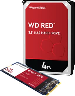 WD Red 3,5" 4 TB harddisk & WD Red SA500 500 GB M.2 SATA SSD-lagring