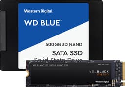 WD Blue 2,5" 500GB SSD & WD Black SN750 500GB NVMe SSD lagring