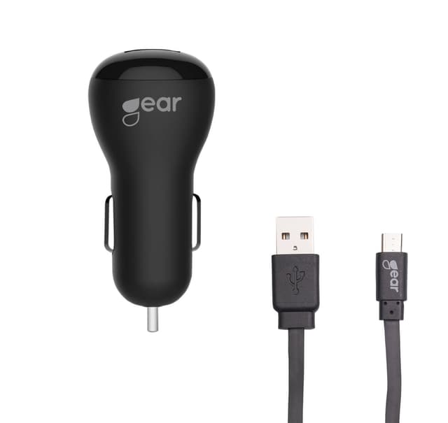 GEAR Lader 12/24V 1xUSB 1A + MicroUSB Kabel 1.0m Sort