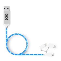 PAC Ladekabel 3in1 Lightning USB-C Micro-USB 1m Blå LED Belyst Kabel