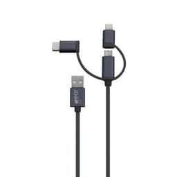 GEAR Synkkabel 3in1 Lightning USB-C Micro-USB  1.2m Svart MFI Aluminuim Hölje