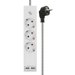 SMARTLINE Grenuttag 3-vägs/USB Vit Tygkabel 1.5 m Grå/Vit