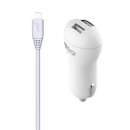 GEAR Lader 12-24V 2xUSB 2,4A Hvit MicroUSB Kabel Rund 1m