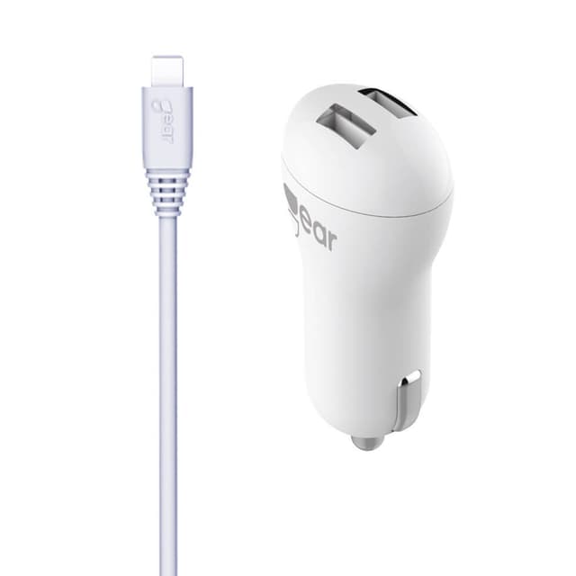 GEAR Lader 12-24V 2xUSB 2,4A Hvit MicroUSB Kabel Rund 1m