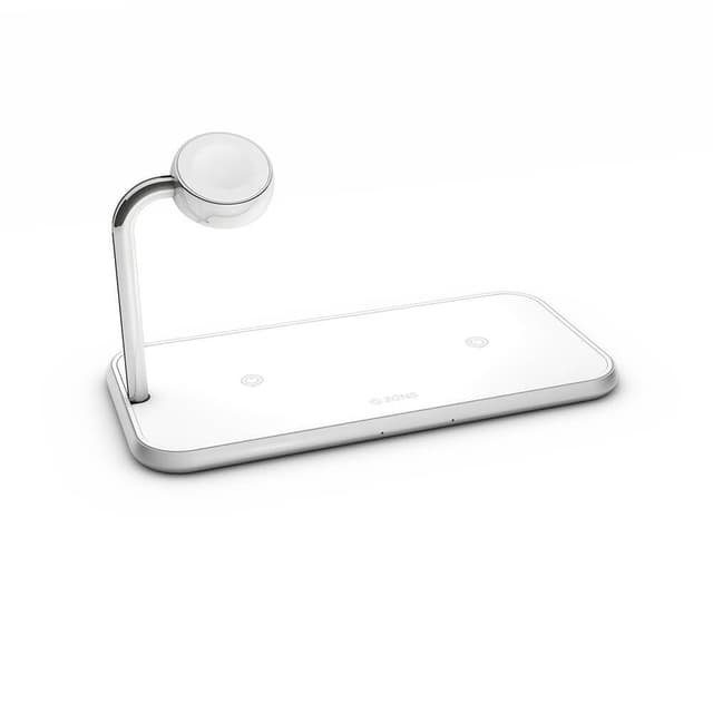 ZENS Triple Alu. Laddare QI Trådlös 220V-sladd 2x10W Vit med Apple Watch Laddare (Apple QC 7,5W)