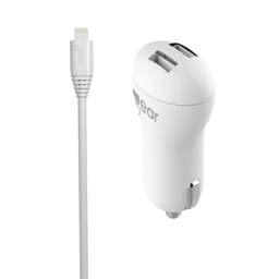 GEAR Lader 12-24V 2xUSB 2,4A Hvit Lightning Kabel Rund 1m MFI