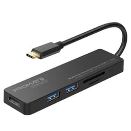 Promate LINKHUB-C Type C Dockningsstation 4 i 1 med HDMI 4K 30Hz UHD dubbla USB 3,0 port SD/MicroSD kortläsare 15cm kabel Svart