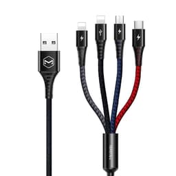 Mcdodo CA-6230 4 in 1 USB A–USB C Lightning (muu kuin MFI) ja Micro USB -kaapeli synkronisointiin ja pikalataukseen, 4 laitteelle, musta, 1,2 m, 2,4 A
