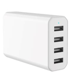 NÖRDIC USB-latausasema, 4 porttia, 5 V 2,4 A, kaikki portit yhteensä 8 A, virtajohdolla, valkoinen
