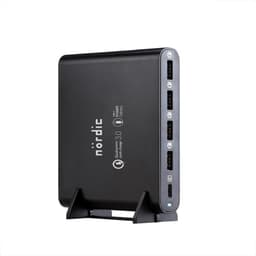 NÖRDIC 60W 5Ports Laddningsstation 1xUSB C 60W PD och 4xUSB A 20W  QuickCharger 3.0  total 80W kompatibel med USB IF USB Certified Charger 60W 1,5m kabel