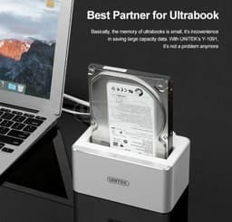 UNITEK Y-1091 Aluminium SuperSpeed USB C 5Gbps dockningsstation för 2,5""/3,5"" HDD och SSD SATA III 6Gbps med UASP