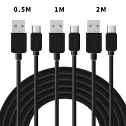 NÖRDIC kaapelisarja 3 kpl, 0,5 m + 1 m + 2 m, USB C–USB A 2.0 480 Mb/s, 2,4 A, musta, Android-matkapuhelimet ja tabletit