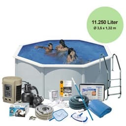 Poolpaket komplett med rund fristående familjepool, värmepump och extra mycket tillbehör swim & fun ø3,50 x 1,32 m