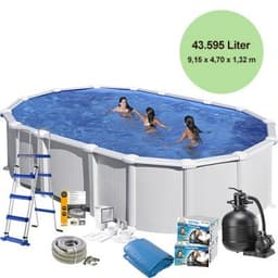Poolpaket komplett med oval fristående familjepool och stort tillbehörspaket swim & fun 9,15 x 4,70 x 1,32 m