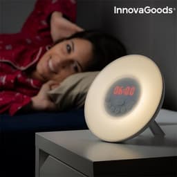 Innovagoods led fm usb white alarm clock radio with sunrise effect