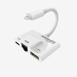 Promate GIGALINK-I Lightning (Non MFI) Dockningsstation 3 i 1 OTG USB3,0 RJ45 100Mbps Ethernet Lightning 15cm kabel vit