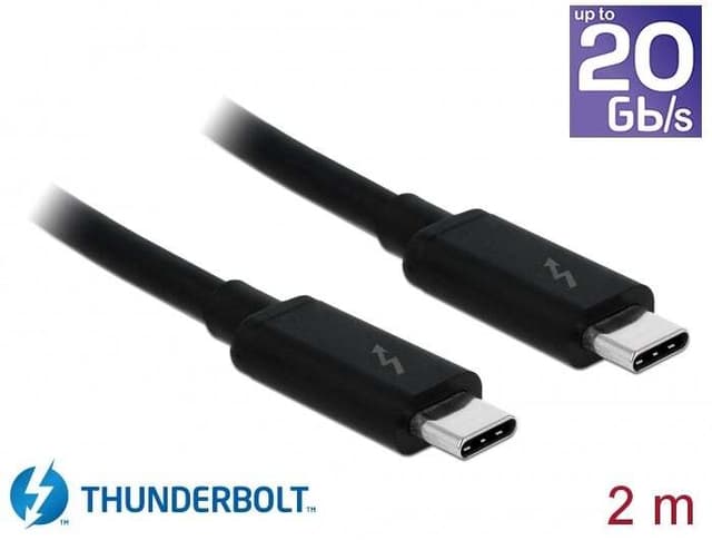 DeLock 84847 Thunderbolt3-kabel 2m 20Gbps 60W Strømforsyning USB C til USB C 4K UHD video svart