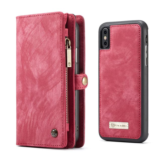 CASEME iPhone X / XS Retro Split läder plånboksfodral - Röd