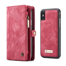 CASEME till iPhone X / XS Retro Split läder plånboksfodral - Röd
