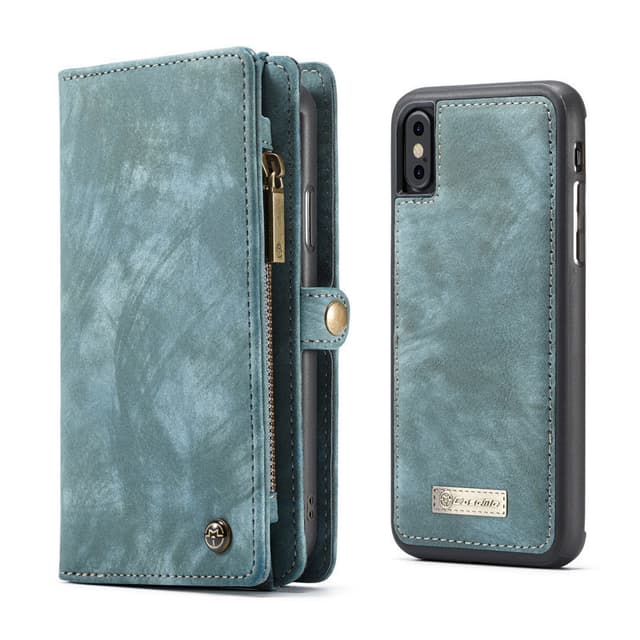 CASEME iPhone X / XS Retro Split läder plånboksfodral - Blå