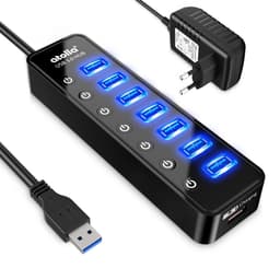 atolla 7ports USB 3.0 hubb 5Gbps med extra port för laddning 2,4A individuell on off switch med lysdiod för varje port, 20W nätdel