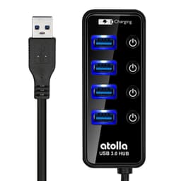 atollidae 4ports USB 3.0 Hub 5Gbps med en ekstra port til opladning 2,4a individuel on-off kontakt med LED for hver port