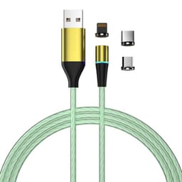 Ladekabel med LED & støvplugg - MicroUSB / USB-C / Lightning - Grønn