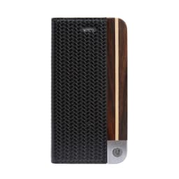 Stilfuld Weave & Ægte Wood Folio Sort iPhone SE / 8 / 7 etui