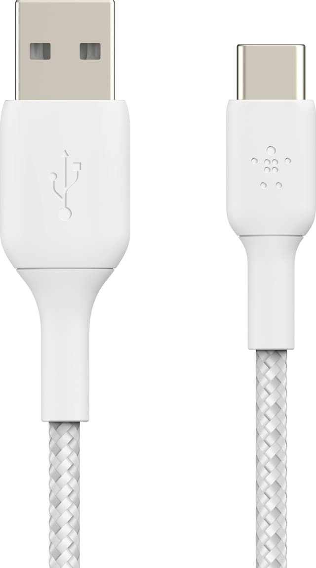 Belkin BOOST CHARGE USB-C to USB-A flettet kabel 2m (hvid)