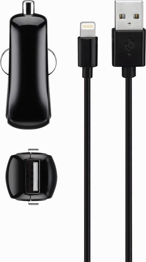 Goji USB-A billaddare med Lightning-kabel 1m (svart)