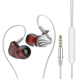HiFi i øretelefoner 3,5 mm med volumkontroll - Sølv / rød