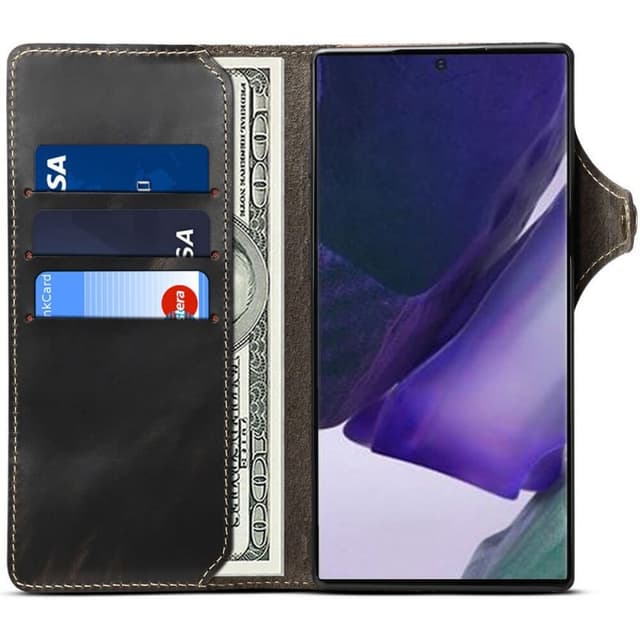 Lompakkokotelo 3-kortti aitoa nahkaa Samsung Galaxy Note 20  - musta