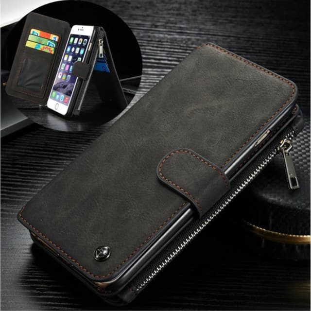 CASEME iPhone 6 / 6s Plus Retro läder plånboksfodral - Svart