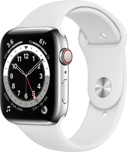 Apple Watch Series 6 44mm GPS+Cellular (hop. teräs/val. urheilura.)